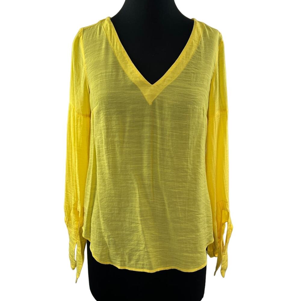 ANTHROPOLOGIE MAEVE Verona Yellow Tied Sleeve V-Neckline Top Blouse Size XS